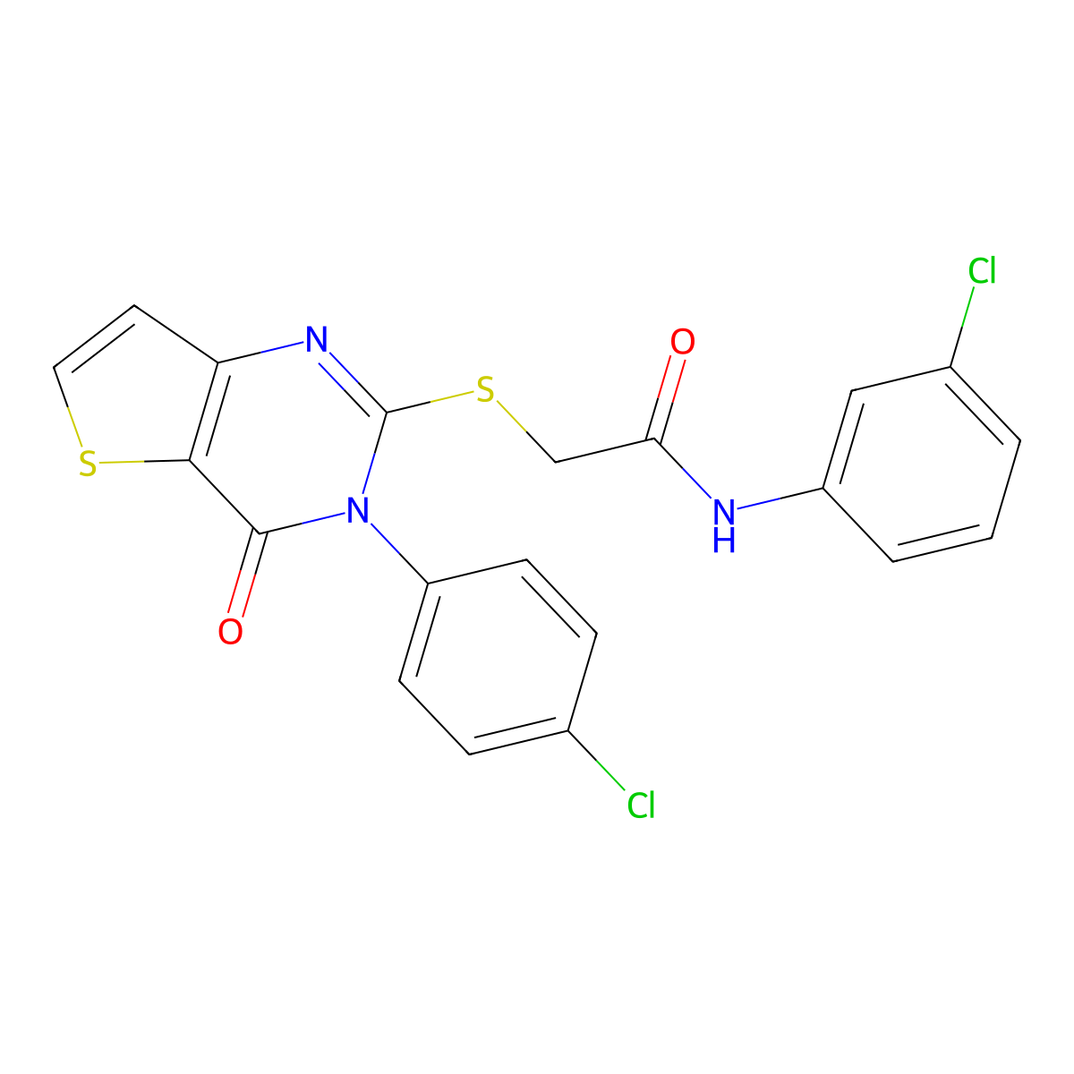 N-(3-chlorophenyl)-2-{[3-(4-chlorophenyl)-4-oxo-3H,4H-thieno[3,2-d]pyrimidin-2-yl]sulfanyl}acetamide molecular structure, CAS 1260948-39-7