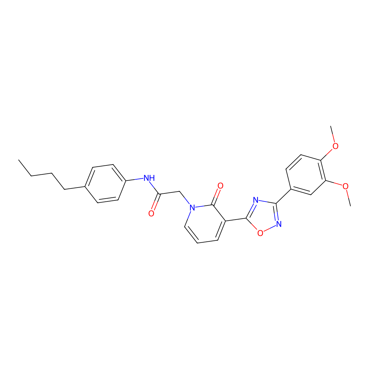 N-(4-butylphenyl)-2-[3-[3-(3,4-dimethoxyphenyl)-1,2,4-oxadiazol-5-yl]-2-oxopyridin-1(2H)-yl]acetamide molecular structure, CAS 1260948-44-4
