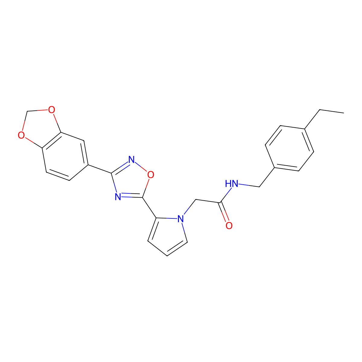 2-{2-[3-(1,3-benzodioxol-5-yl)-1,2,4-oxadiazol-5-yl]-1H-pyrrol-1-yl}-N-(4-ethylbenzyl)acetamide molecular structure, CAS 1260948-52-4