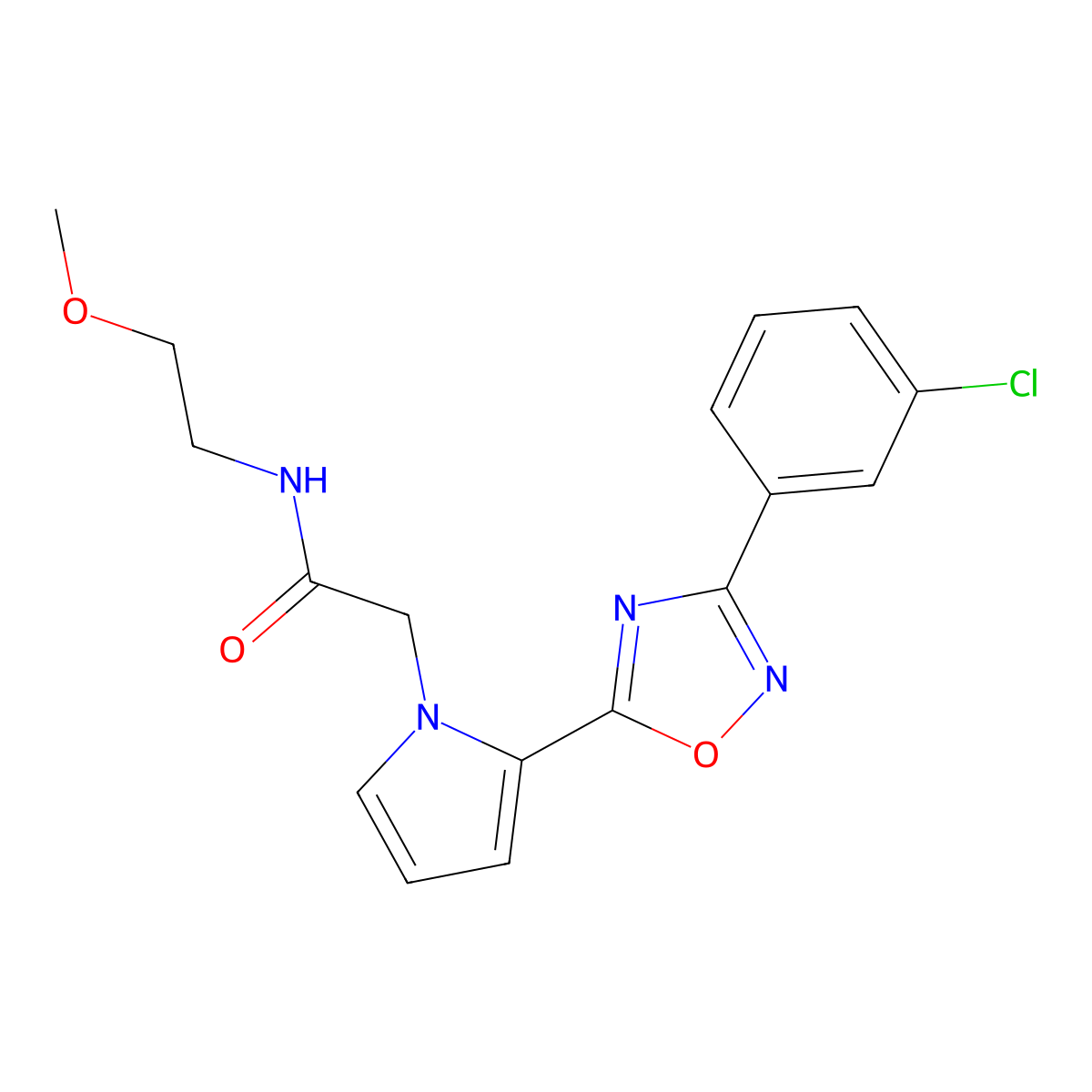 2-{2-[3-(3-chlorophenyl)-1,2,4-oxadiazol-5-yl]-1H-pyrrol-1-yl}-N-(2-methoxyethyl)acetamide molecular structure, CAS 1260948-64-8