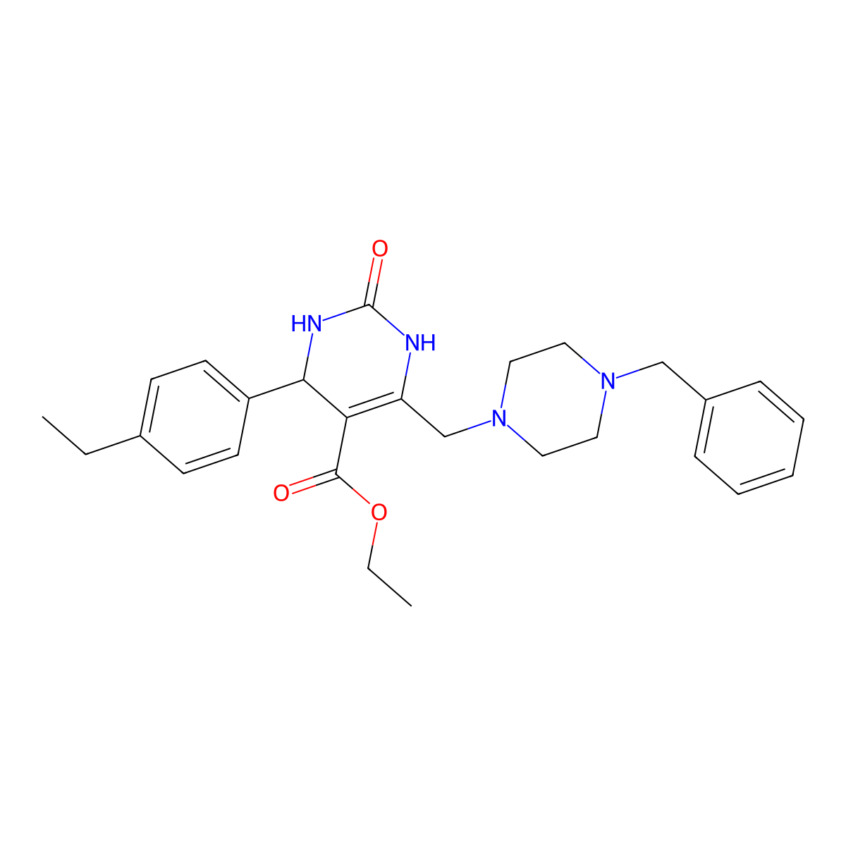 Ethyl 6-[(4-benzylpiperazin-1-yl)methyl]-4-(4-ethylphenyl)-2-oxo-1,2,3,4-tetrahydropyrimidine-5-carboxylate molecular structure, CAS 1260948-90-0