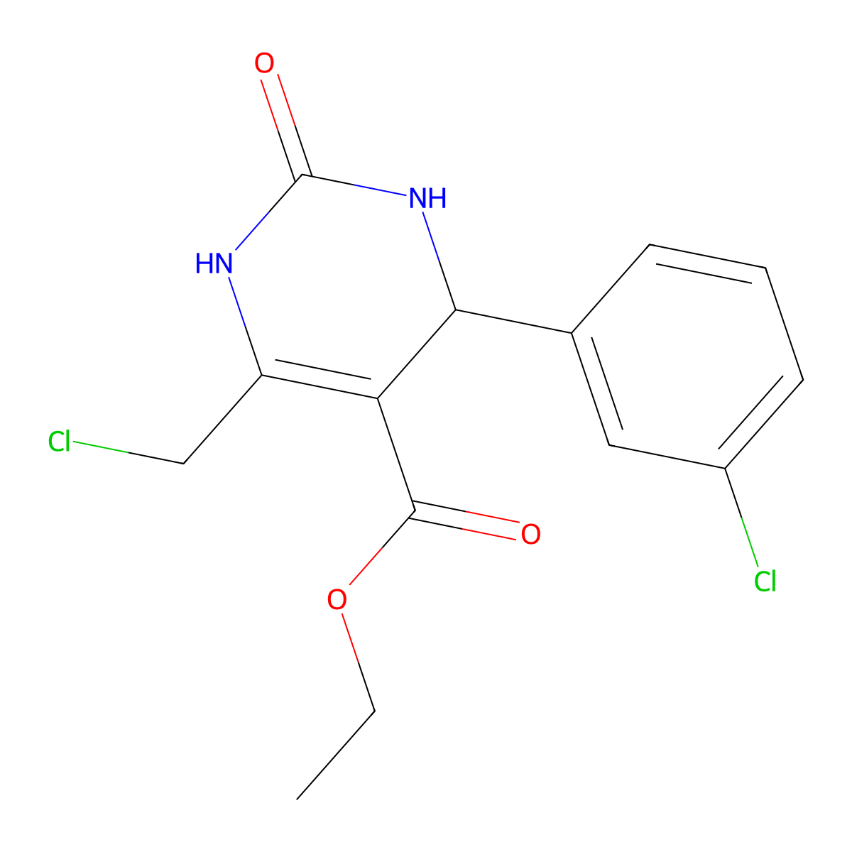 Ethyl 6-(chloromethyl)-4-(3-chlorophenyl)-2-oxo-1,2,3,4-tetrahydropyrimidine-5-carboxylate molecular structure, CAS 1260949-64-1