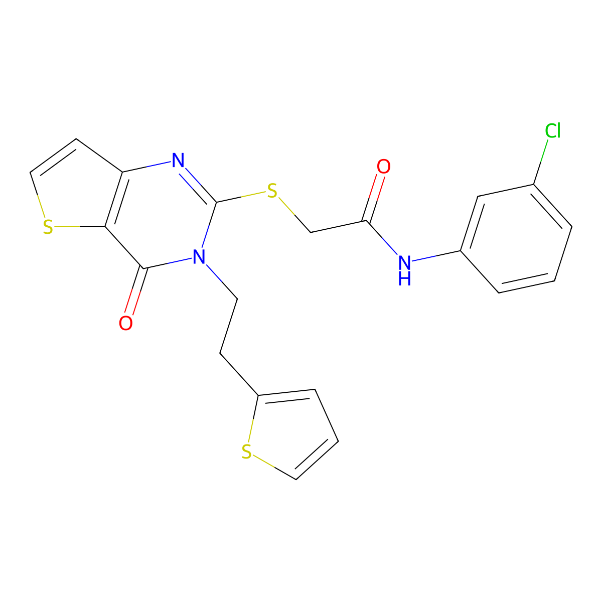 N-(3-chlorophenyl)-2-({4-oxo-3-[2-(thiophen-2-yl)ethyl]-3,4-dihydrothieno[3,2-d]pyrimidin-2-yl}sulfanyl)acetamide molecular structure, CAS 1260949-89-0
