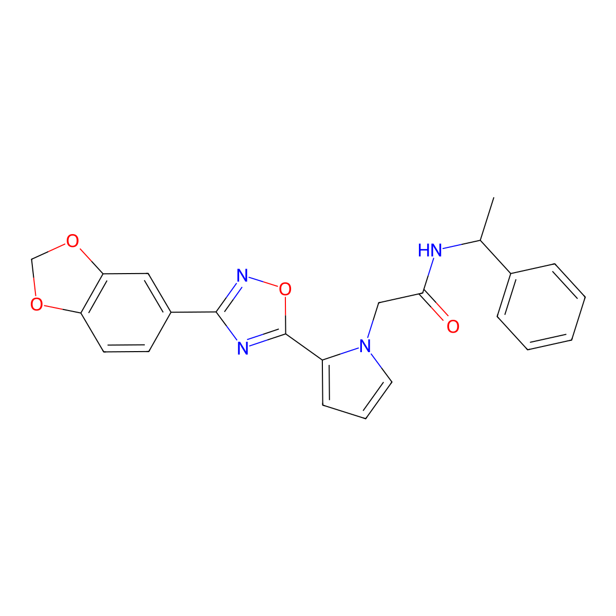 2-{2-[3-(1,3-benzodioxol-5-yl)-1,2,4-oxadiazol-5-yl]-1H-pyrrol-1-yl}-N-(1-phenylethyl)acetamide molecular structure, CAS 1260950-11-5