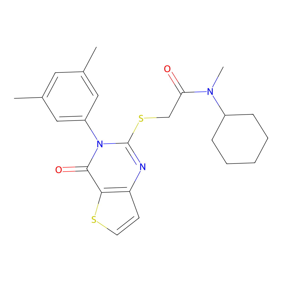 N-cyclohexyl-2-{[3-(3,5-dimethylphenyl)-4-oxo-3,4-dihydrothieno[3,2-d]pyrimidin-2-yl]sulfanyl}-N-methylacetamide molecular structure, CAS 1260950-42-2