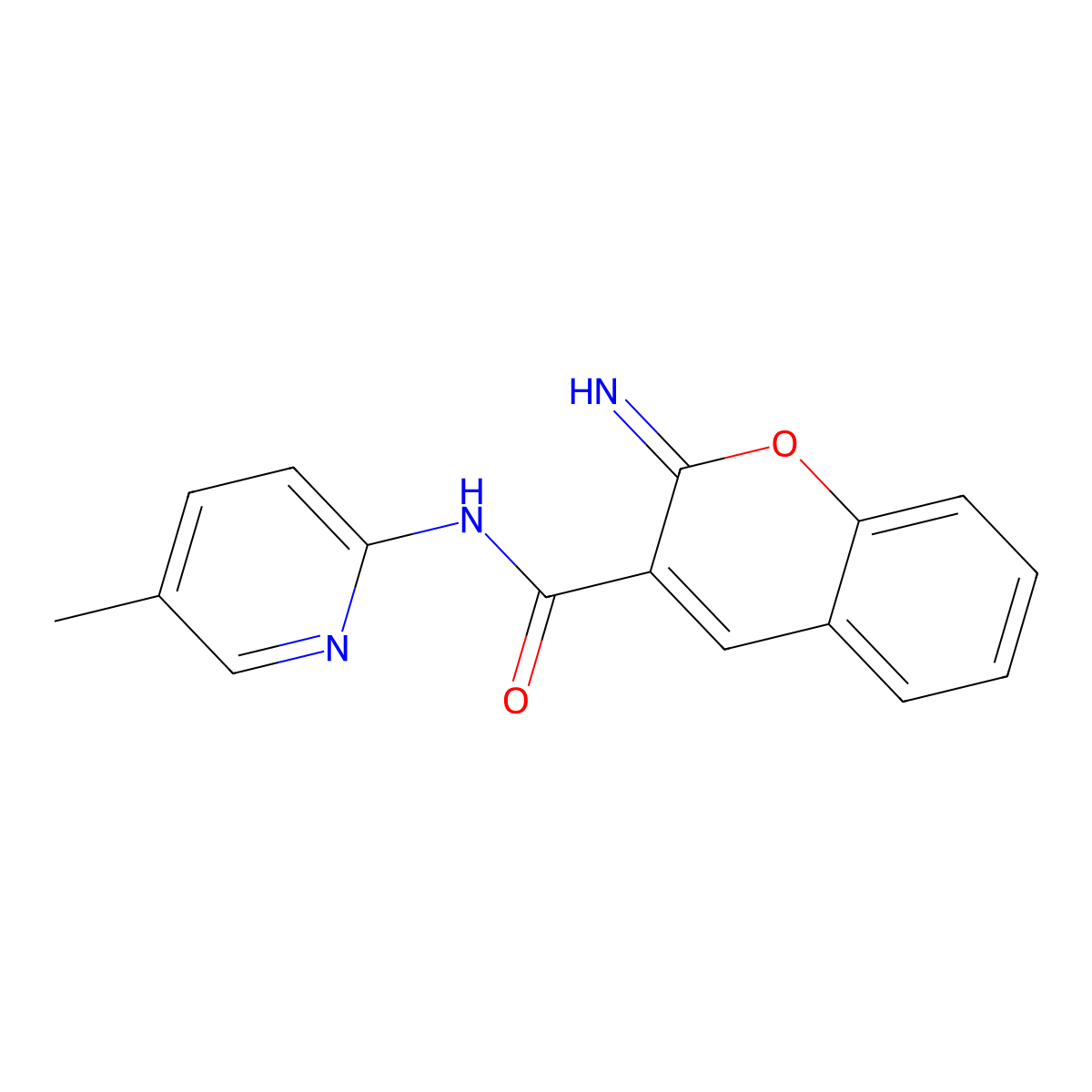 2-imino-N-(5-methylpyridin-2-yl)-2H-chromene-3-carboxamide molecular structure, CAS 1260950-43-3
