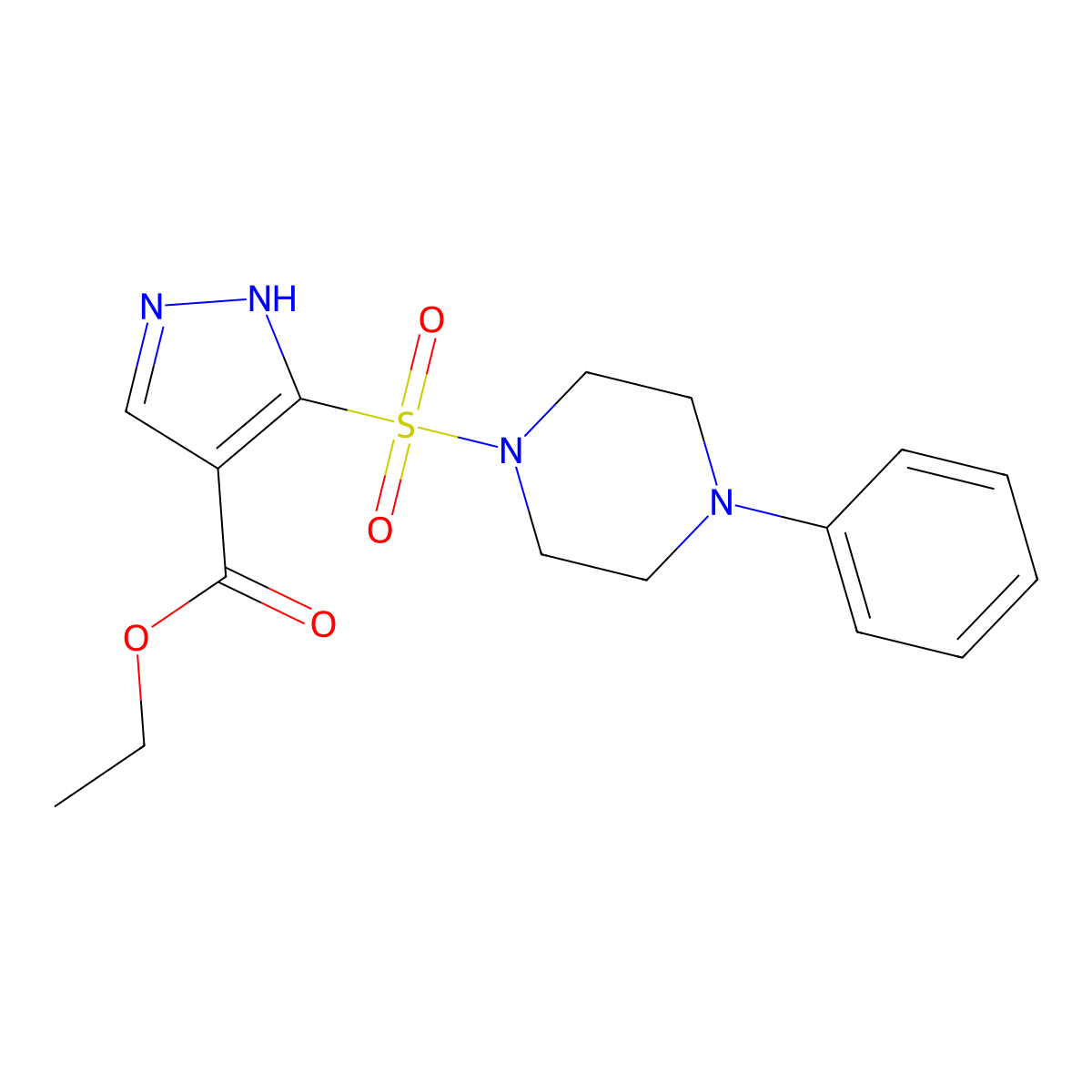 ethyl 3-[(4-phenylpiperazin-1-yl)sulfonyl]-1H-pyrazole-4-carboxylate molecular structure, CAS 1260950-53-5