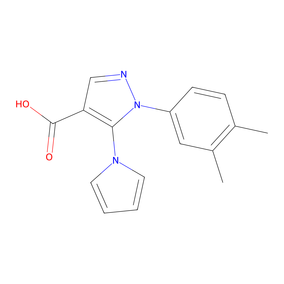 1-(3,4-dimethylphenyl)-5-(1H-pyrrol-1-yl)-1H-pyrazole-4-carboxylic acid molecular structure, CAS 1260950-82-0