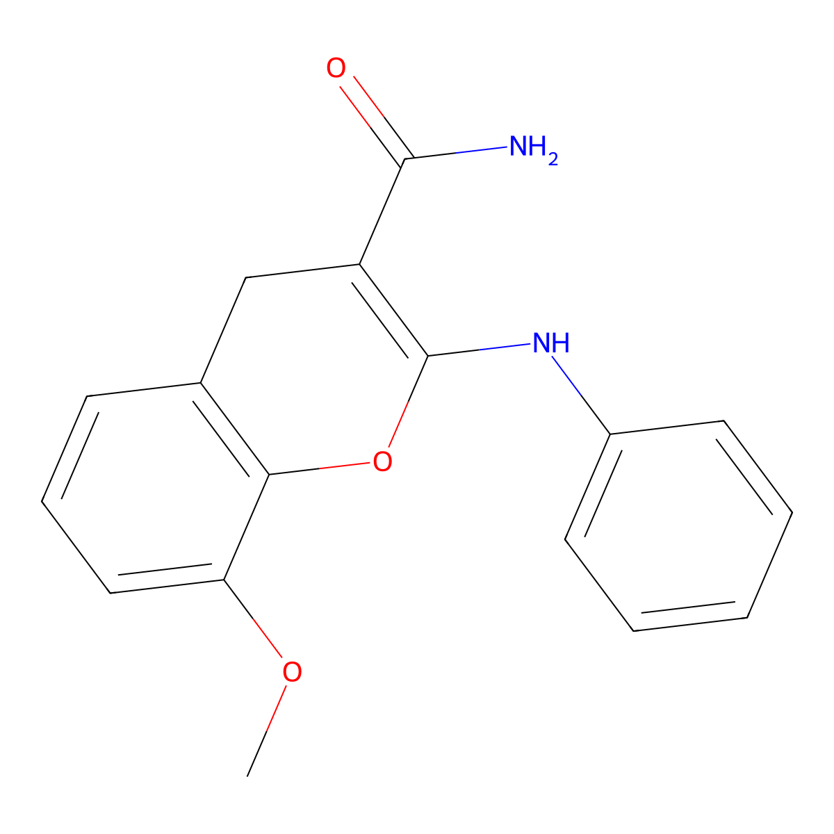 2-anilino-8-methoxy-4H-chromene-3-carboxamide molecular structure, CAS 1260951-20-9
