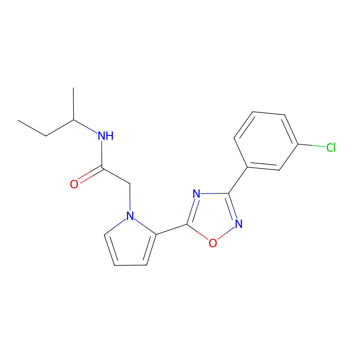 N-(butan-2-yl)-2-{2-[3-(3-chlorophenyl)-1,2,4-oxadiazol-5-yl]-1H-pyrrol-1-yl}acetamide molecular structure, CAS 1260952-28-0