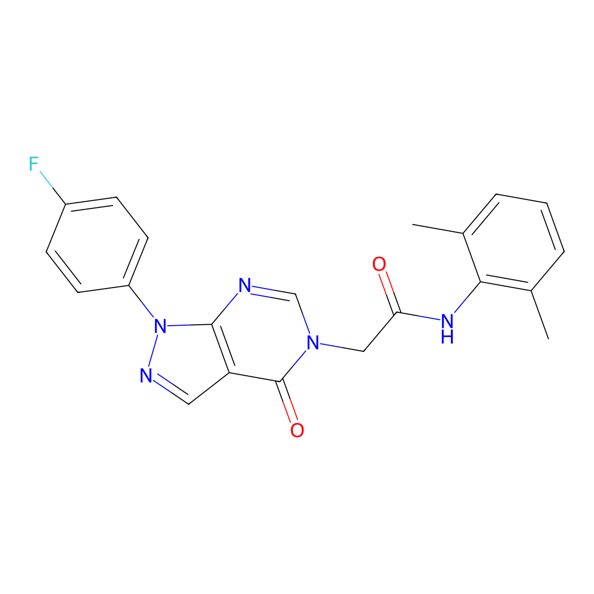 N-(2,6-dimethylphenyl)-2-(1-(4-fluorophenyl)-4-oxo-1,4-dihydro-5H-pyrazolo[3,4-d]pyrimidin-5-yl)acetamide molecular structure, CAS 1260952-77-9