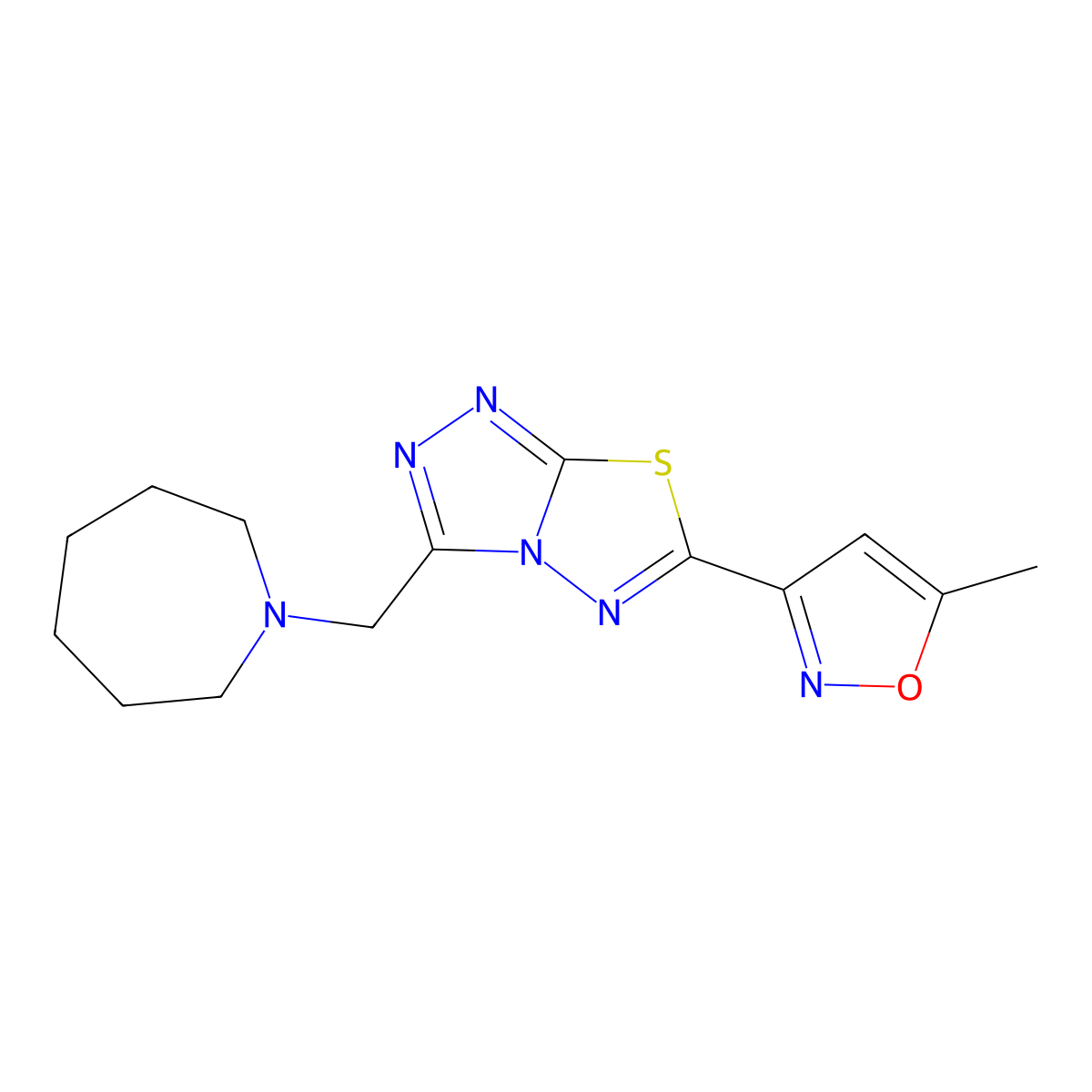 3-(1-Azepanylmethyl)-6-(5-methyl-3-isoxazolyl)[1,2,4]triazolo[3,4-b][1,3,4]thiadiazole molecular structure, CAS 1260952-86-0