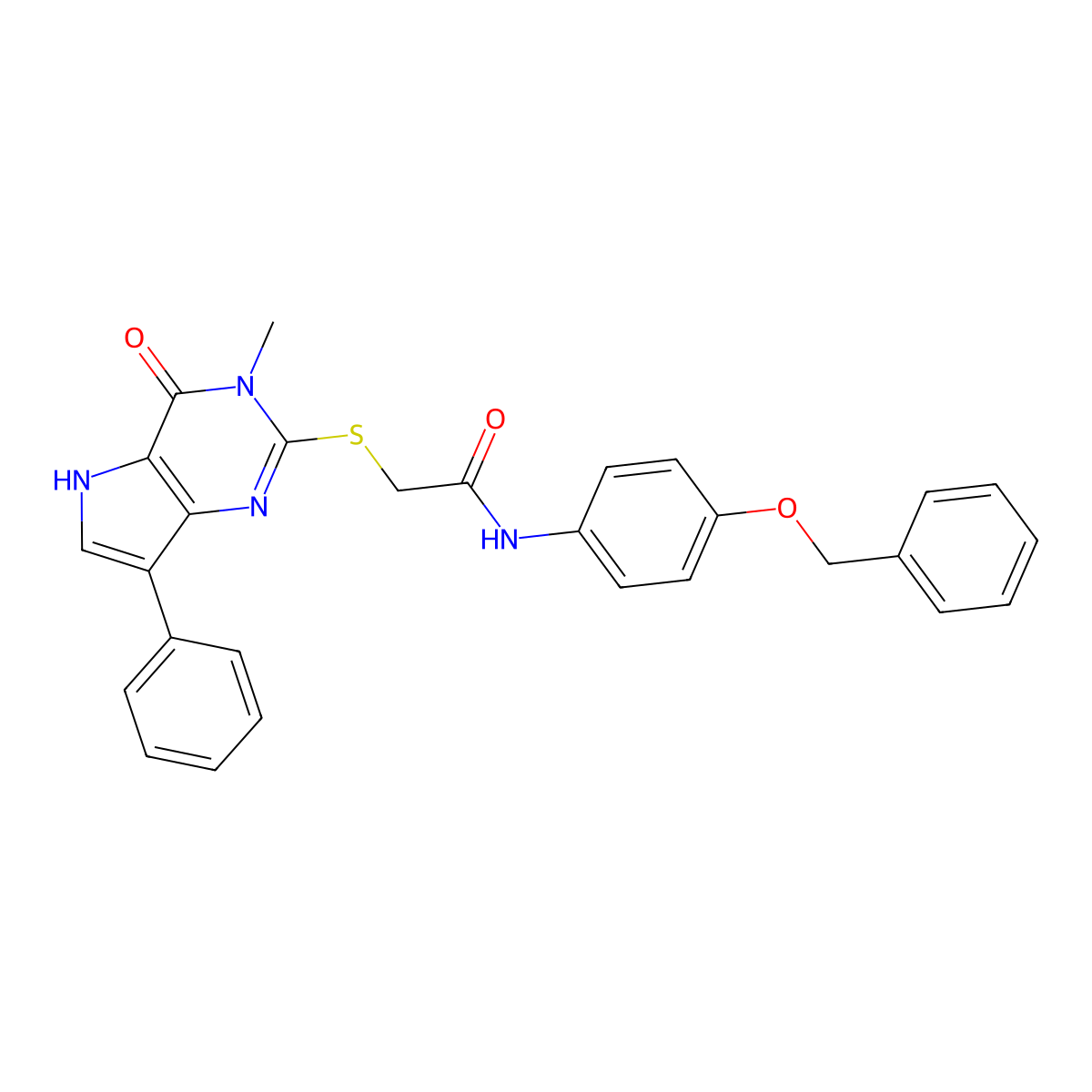N-[4-(benzyloxy)phenyl]-2-[(3-methyl-4-oxo-7-phenyl-4,5-dihydro-3H-pyrrolo[3,2-d]pyrimidin-2-yl)sulfanyl]acetamide molecular structure, CAS 1260953-24-9