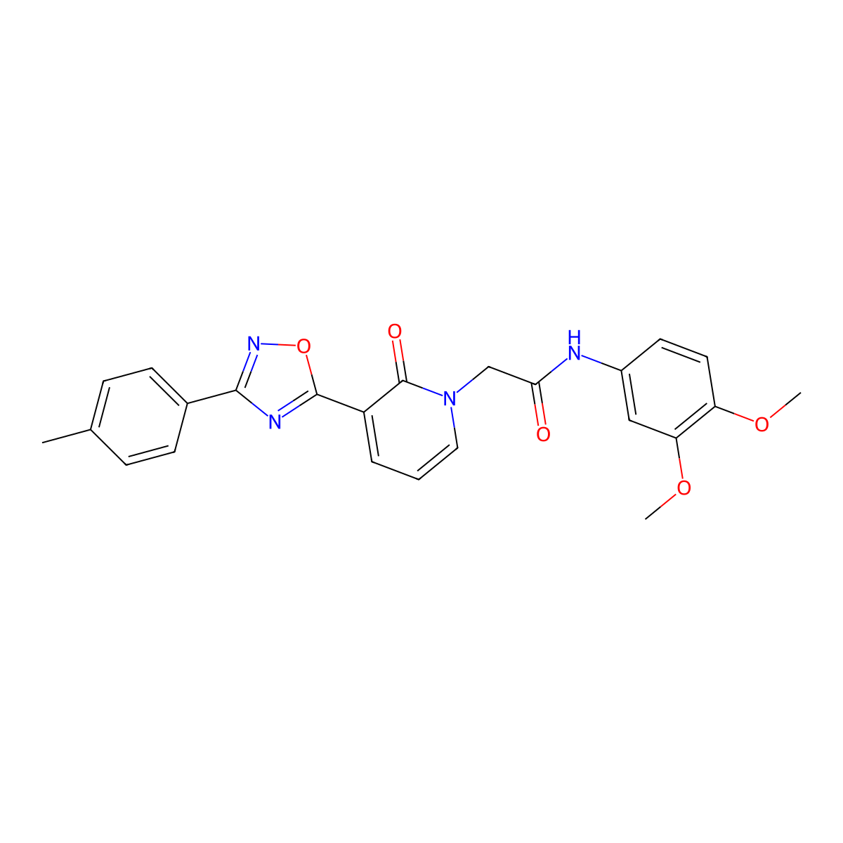N-(3,4-dimethoxyphenyl)-2-{3-[3-(4-methylphenyl)-1,2,4-oxadiazol-5-yl]-2-oxo-1,2-dihydropyridin-1-yl}acetamide molecular structure, CAS 1260953-67-0