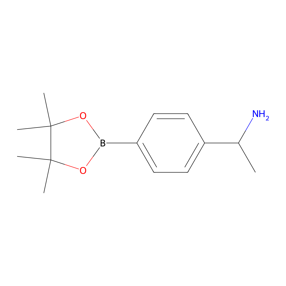 1-[4-(Tetramethyl-1,3,2-dioxaborolan-2-yl)phenyl]ethan-1-amine molecular structure, CAS 1260955-10-9