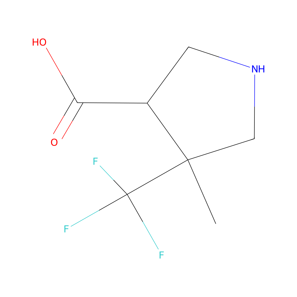 4-Methyl-4-(trifluoromethyl)pyrrolidine-3-carboxylic acid molecular structure, CAS 1260981-88-1