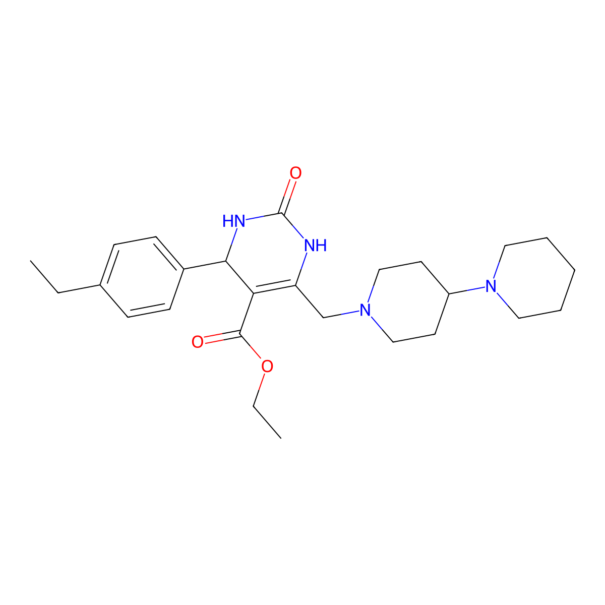 Ethyl 6-({[1,4'-bipiperidine]-1'-yl}methyl)-4-(4-ethylphenyl)-2-oxo-1,2,3,4-tetrahydropyrimidine-5-carboxylate molecular structure, CAS 1260983-98-9