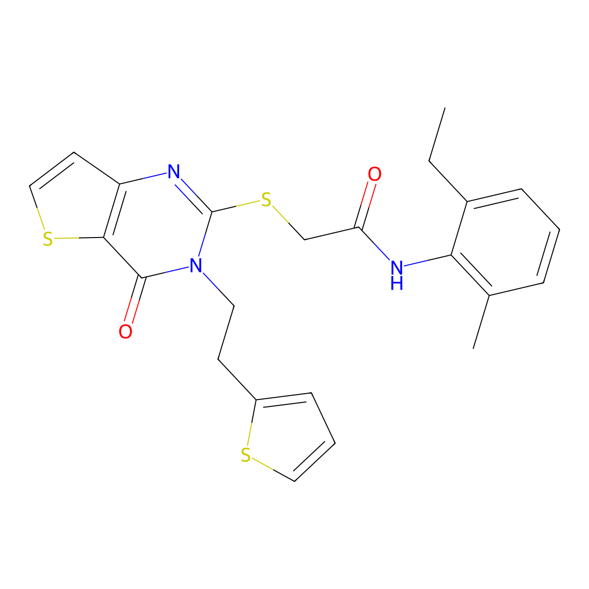 N-(2-ethyl-6-methylphenyl)-2-({4-oxo-3-[2-(thiophen-2-yl)ethyl]-3,4-dihydrothieno[3,2-d]pyrimidin-2-yl}sulfanyl)acetamide molecular structure, CAS 1260984-04-0