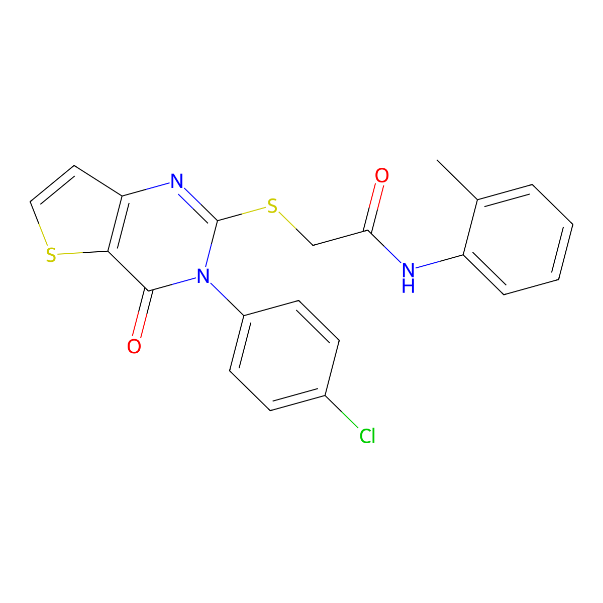 2-{[3-(4-chlorophenyl)-4-oxo-3,4-dihydrothieno[3,2-d]pyrimidin-2-yl]sulfanyl}-N-(2-methylphenyl)acetamide molecular structure, CAS 1260984-17-5