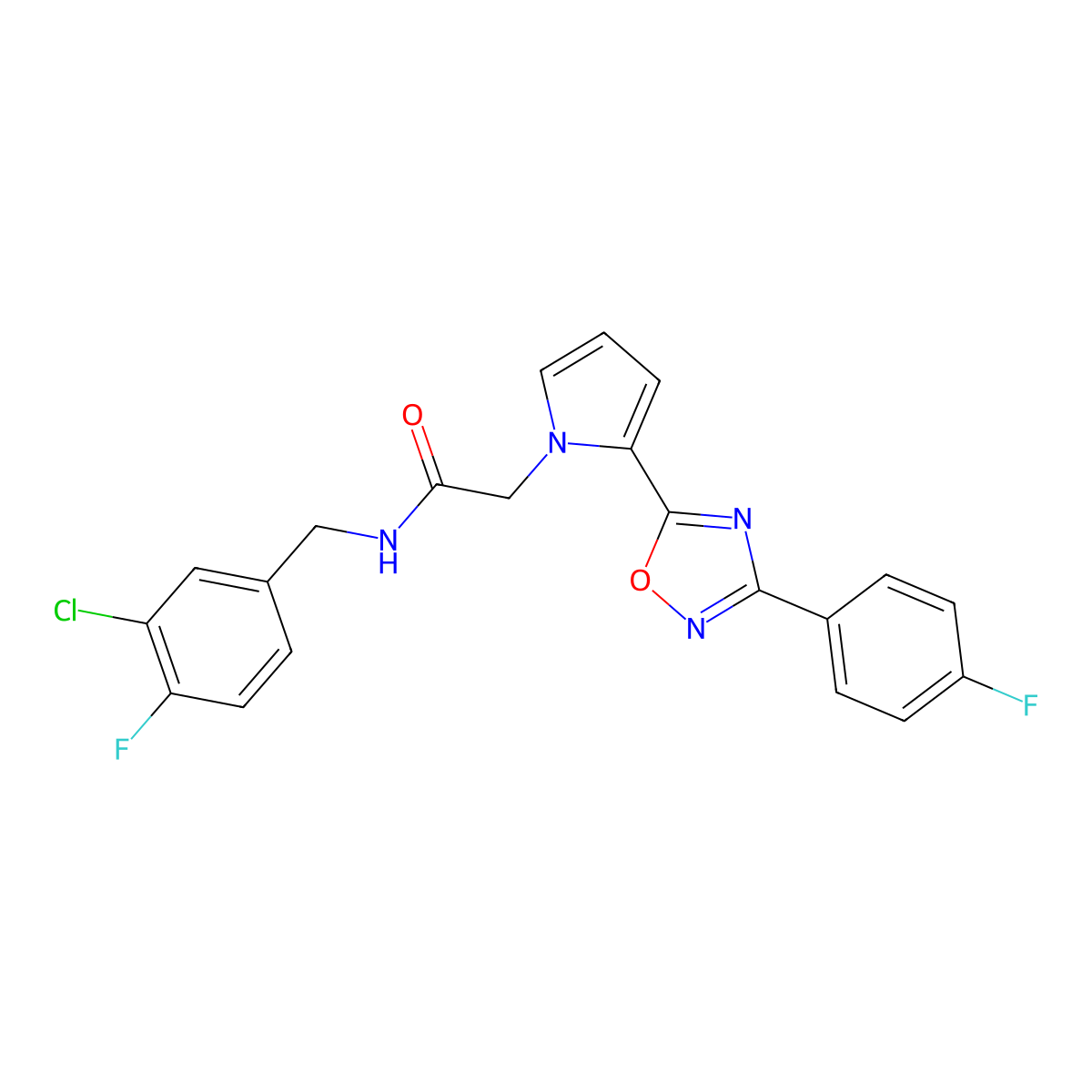 N-(3-chloro-4-fluorobenzyl)-2-(2-(3-(4-fluorophenyl)-1,2,4-oxadiazol-5-yl)-1H-pyrrol-1-yl)acetamide molecular structure, CAS 1260984-19-7