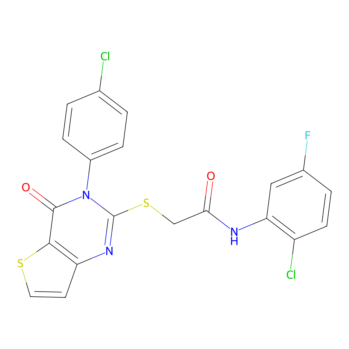 N-(2-chloro-5-fluorophenyl)-2-{[3-(4-chlorophenyl)-4-oxo-3,4-dihydrothieno[3,2-d]pyrimidin-2-yl]sulfanyl}acetamide molecular structure, CAS 1260984-93-7