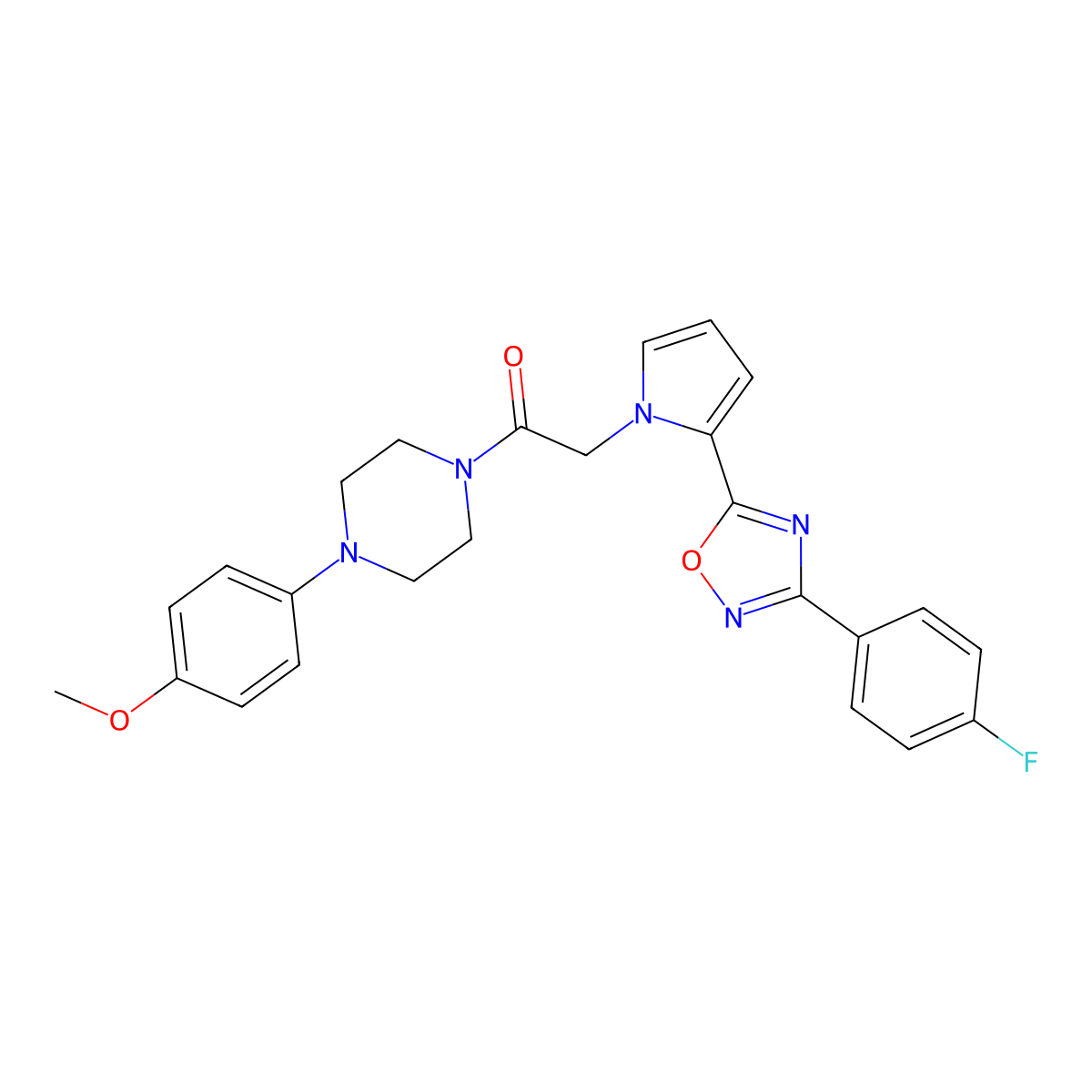 1-({2-[3-(4-fluorophenyl)-1,2,4-oxadiazol-5-yl]-1H-pyrrol-1-yl}acetyl)-4-(4-methoxyphenyl)piperazine molecular structure, CAS 1260985-05-4