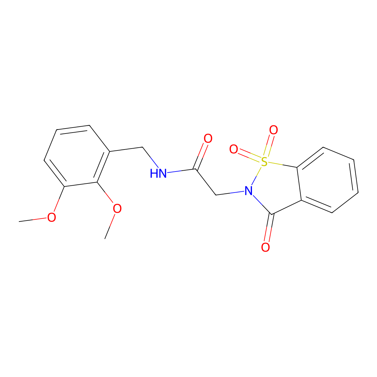 N-(2,3-dimethoxybenzyl)-2-(1,1-dioxido-3-oxo-1,2-benzothiazol-2(3H)-yl)acetamide molecular structure, CAS 1260985-11-2