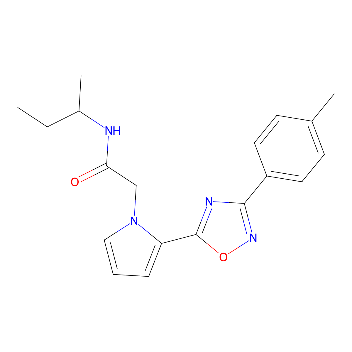 N-(butan-2-yl)-2-{2-[3-(4-methylphenyl)-1,2,4-oxadiazol-5-yl]-1H-pyrrol-1-yl}acetamide molecular structure, CAS 1260985-26-9