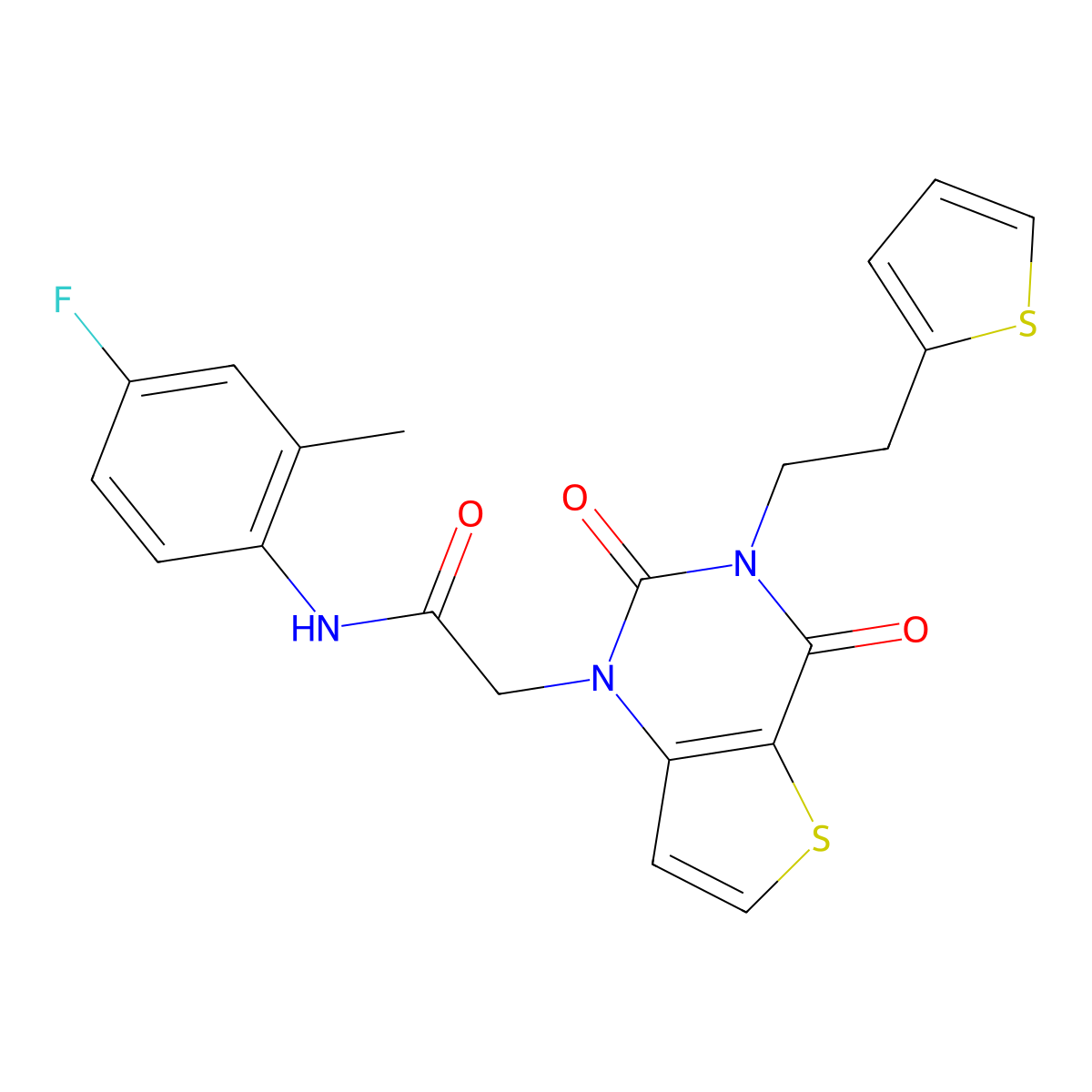 2-{2,4-dioxo-3-[2-(thiophen-2-yl)ethyl]-3,4-dihydrothieno[3,2-d]pyrimidin-1(2H)-yl}-N-(4-fluoro-2-methylphenyl)acetamide molecular structure, CAS 1260985-35-0