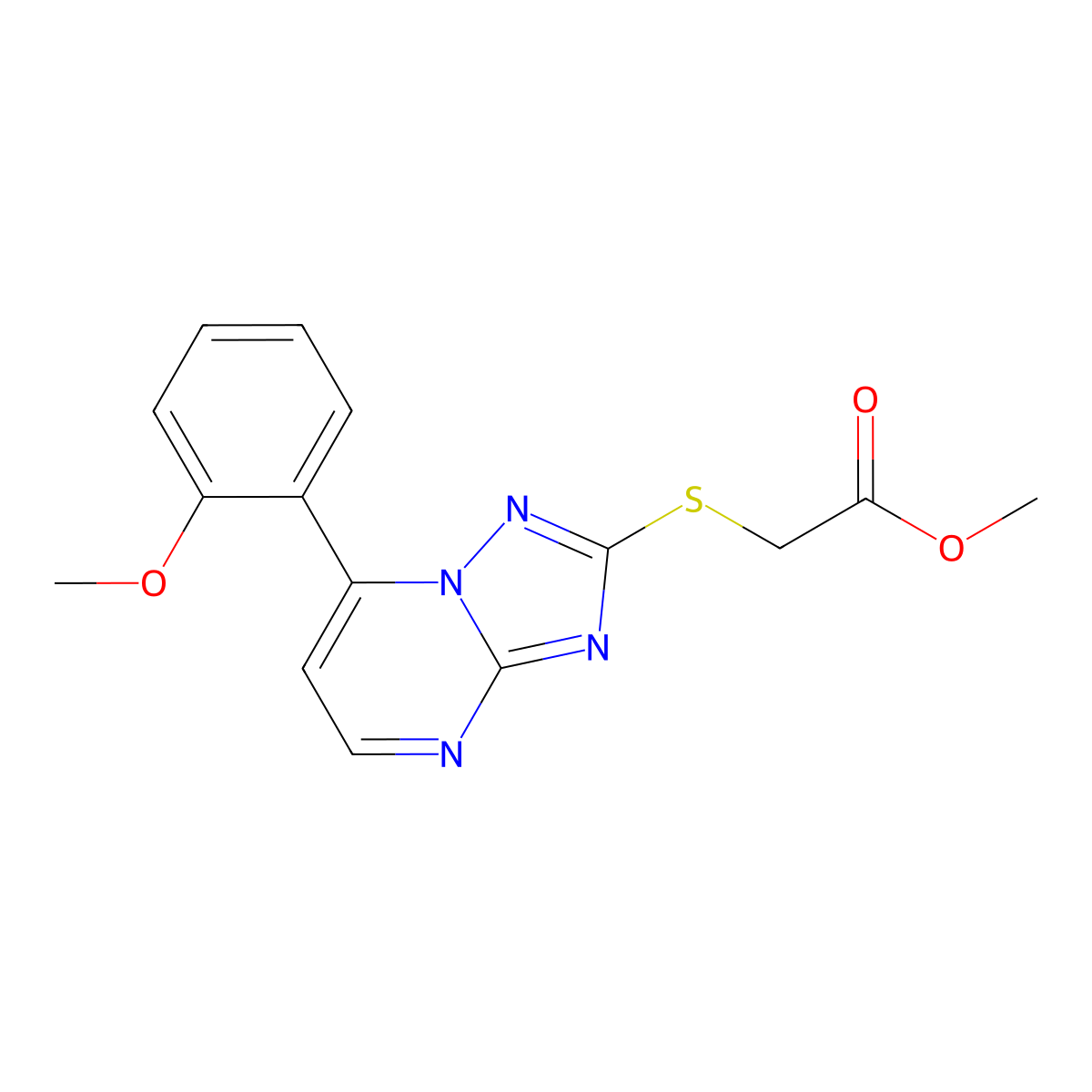 Methyl {[7-(2-methoxyphenyl)[1,2,4]triazolo[1,5-a]pyrimidin-2-yl]sulfanyl}acetate molecular structure, CAS 1260985-54-3
