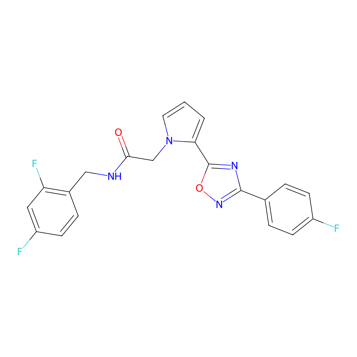 N-(2,4-difluorobenzyl)-2-{2-[3-(4-fluorophenyl)-1,2,4-oxadiazol-5-yl]-1H-pyrrol-1-yl}acetamide molecular structure, CAS 1260985-70-3