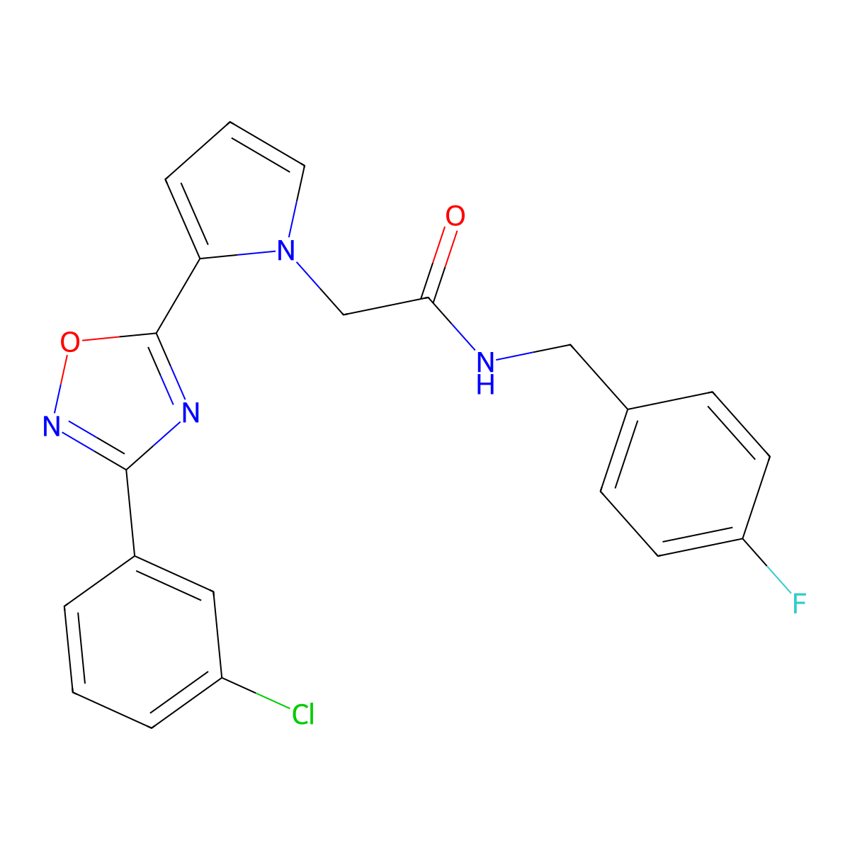 2-(2-(3-(3-chlorophenyl)-1,2,4-oxadiazol-5-yl)-1H-pyrrol-1-yl)-N-(4-fluorobenzyl)acetamide molecular structure, CAS 1260986-80-8