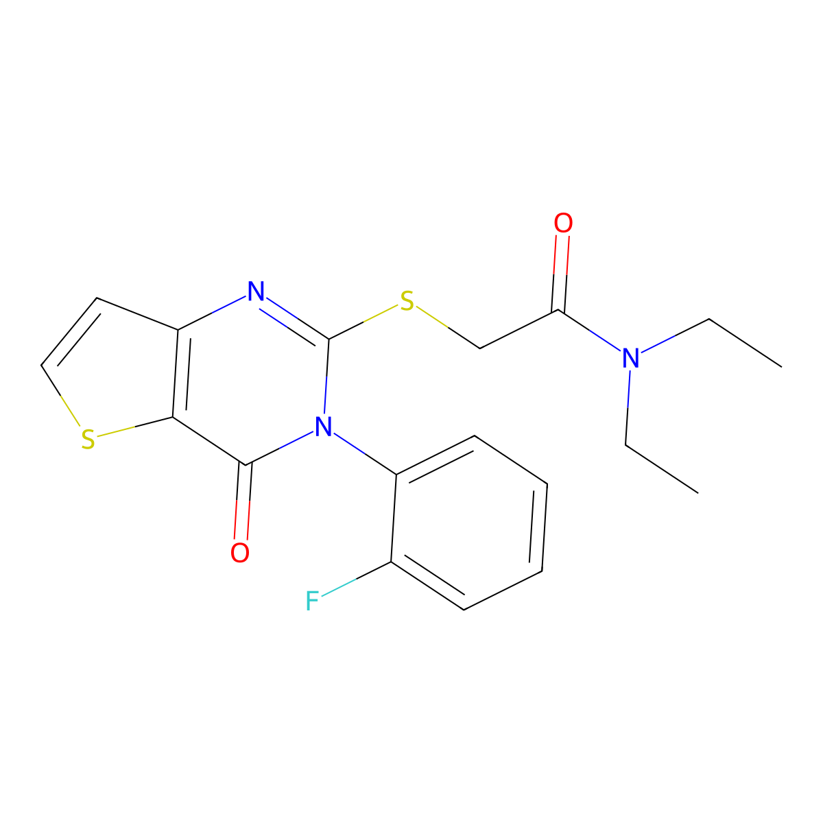 N,N-diethyl-2-{[3-(2-fluorophenyl)-4-oxo-3,4-dihydrothieno[3,2-d]pyrimidin-2-yl]sulfanyl}acetamide molecular structure, CAS 1260987-47-0