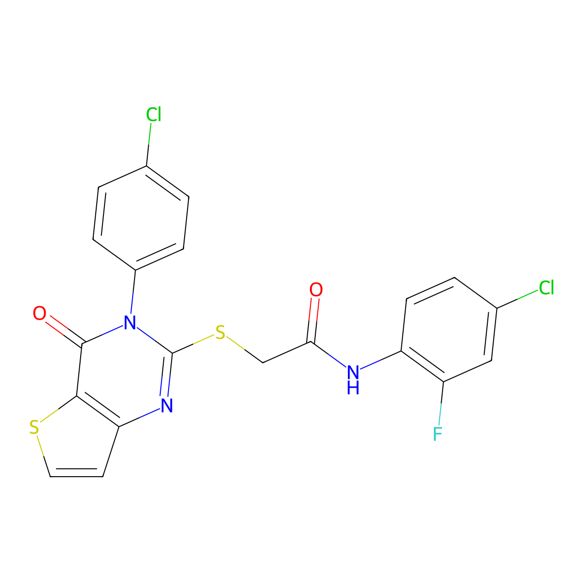 N-(4-chloro-2-fluorophenyl)-2-{[3-(4-chlorophenyl)-4-oxo-3,4-dihydrothieno[3,2-d]pyrimidin-2-yl]sulfanyl}acetamide molecular structure, CAS 1260987-53-8