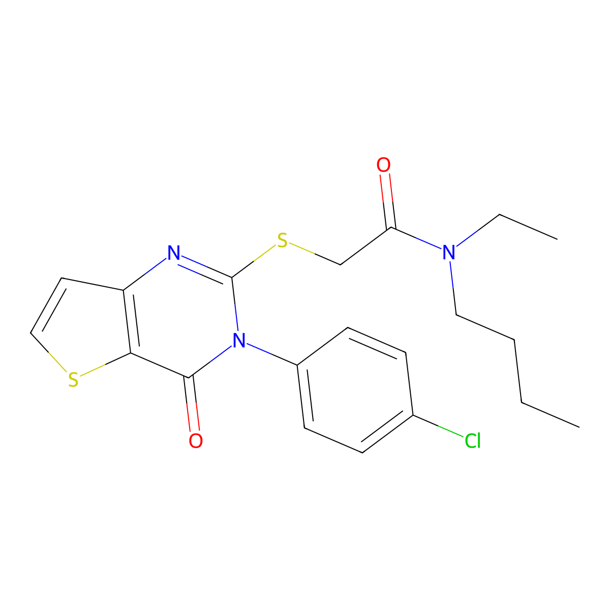 N-butyl-2-{[3-(4-chlorophenyl)-4-oxo-3,4-dihydrothieno[3,2-d]pyrimidin-2-yl]sulfanyl}-N-ethylacetamide molecular structure, CAS 1260987-88-9