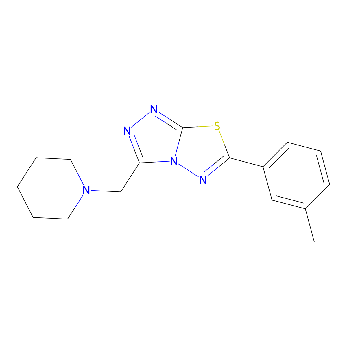 6-(3-Methylphenyl)-3-(1-piperidinylmethyl)[1,2,4]triazolo[3,4-b][1,3,4]thiadiazole molecular structure, CAS 1260987-96-9