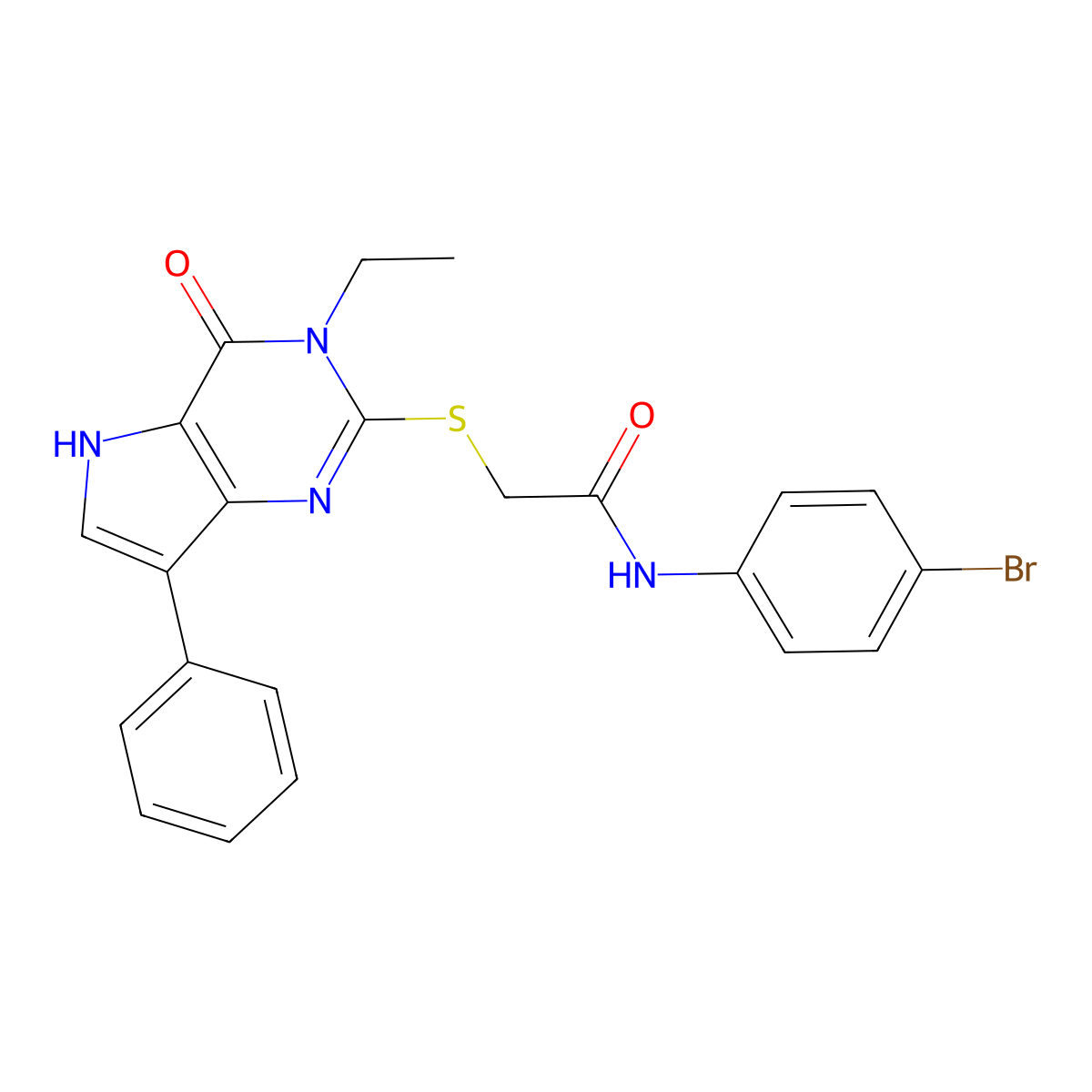 N-(4-bromophenyl)-2-((3-ethyl-4-oxo-7-phenyl-4,5-dihydro-3H-pyrrolo[3,2-d]pyrimidin-2-yl)thio)acetamide molecular structure, CAS 1260988-22-4