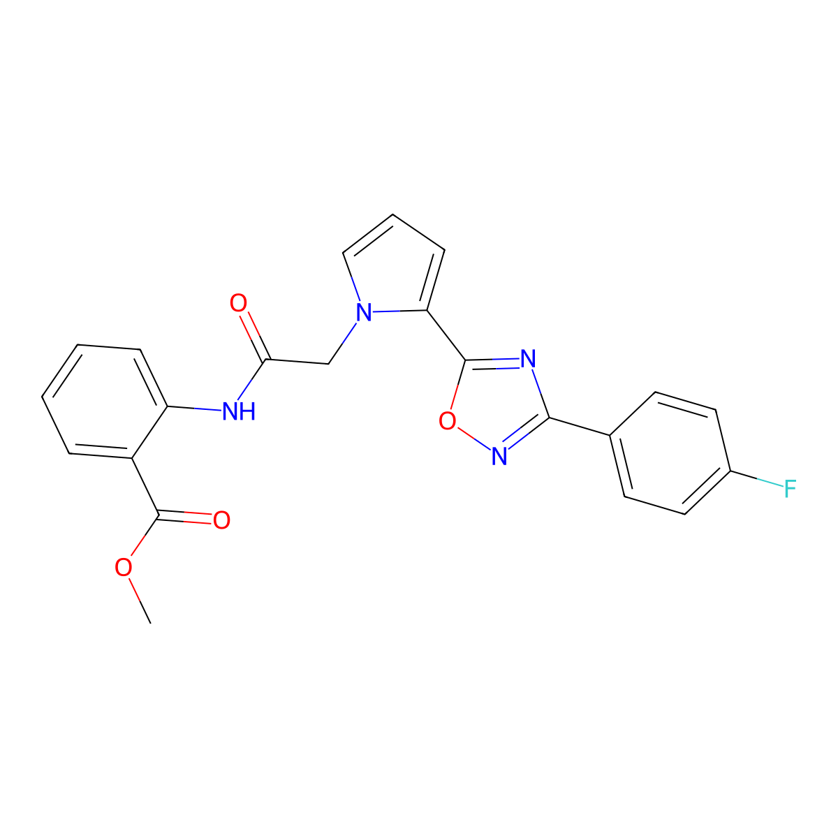 methyl 2-[({2-[3-(4-fluorophenyl)-1,2,4-oxadiazol-5-yl]-1H-pyrrol-1-yl}acetyl)amino]benzoate molecular structure, CAS 1260988-42-8