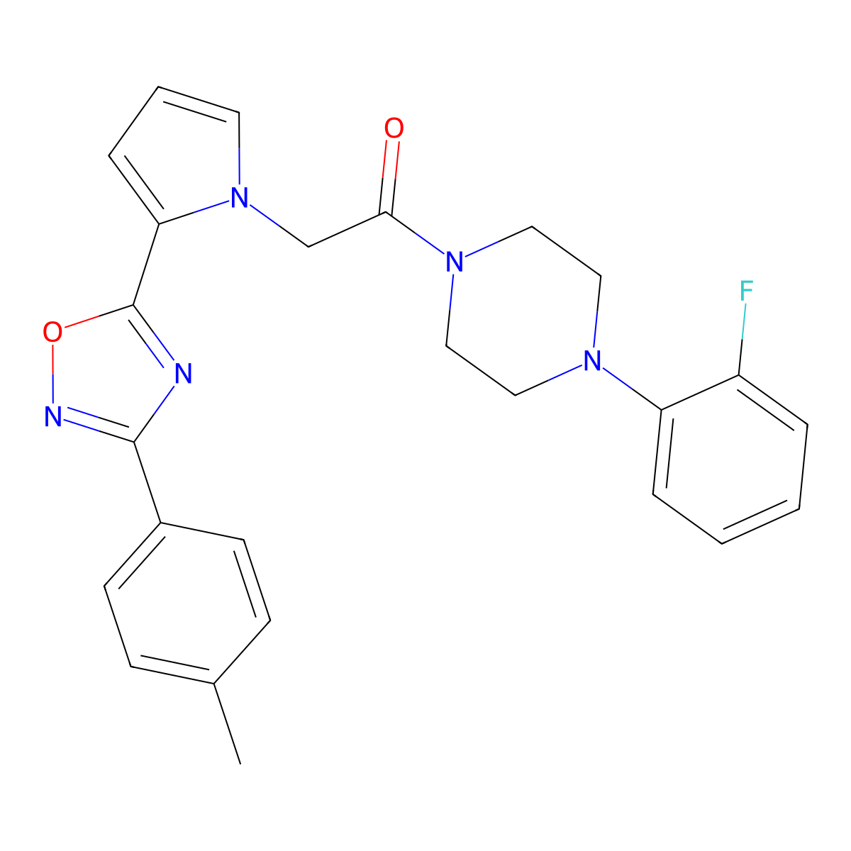 1-[4-(2-fluorophenyl)piperazin-1-yl]-2-{2-[3-(4-methylphenyl)-1,2,4-oxadiazol-5-yl]-1H-pyrrol-1-yl}ethanone molecular structure, CAS 1260988-44-0