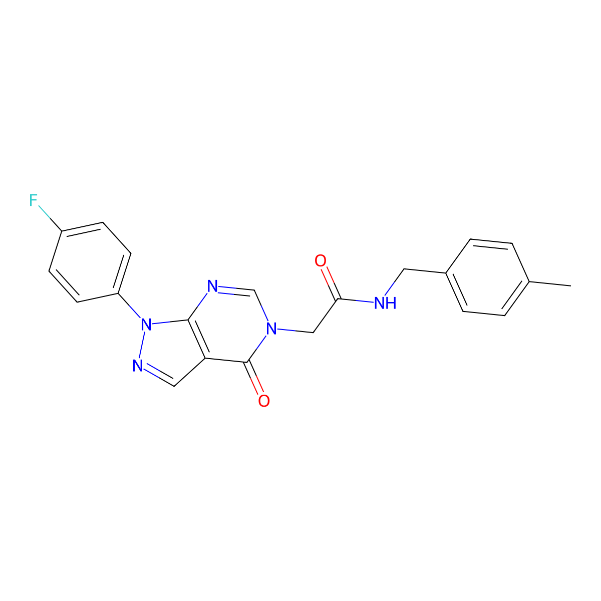 2-(1-(4-fluorophenyl)-4-oxo-1,4-dihydro-5H-pyrazolo[3,4-d]pyrimidin-5-yl)-N-(4-methylbenzyl)acetamide molecular structure, CAS 1260988-61-1