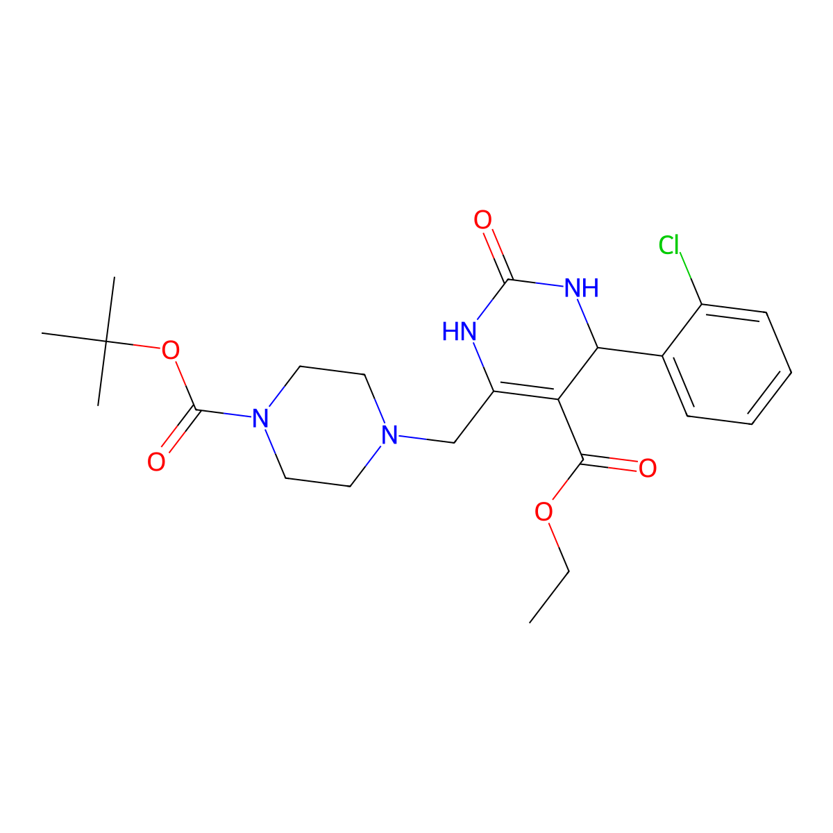 Ethyl 6-({4-[(tert-butoxy)carbonyl]piperazin-1-yl}methyl)-4-(2-chlorophenyl)-2-oxo-1,2,3,4-tetrahydropyrimidine-5-carboxylate molecular structure, CAS 1260989-61-4