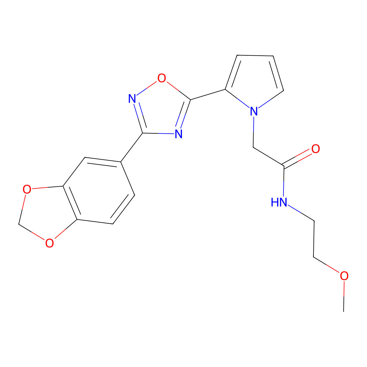 2-{2-[3-(2H-1,3-benzodioxol-5-yl)-1,2,4-oxadiazol-5-yl]-1H-pyrrol-1-yl}-N-(2-methoxyethyl)acetamide molecular structure, CAS 1260990-37-1