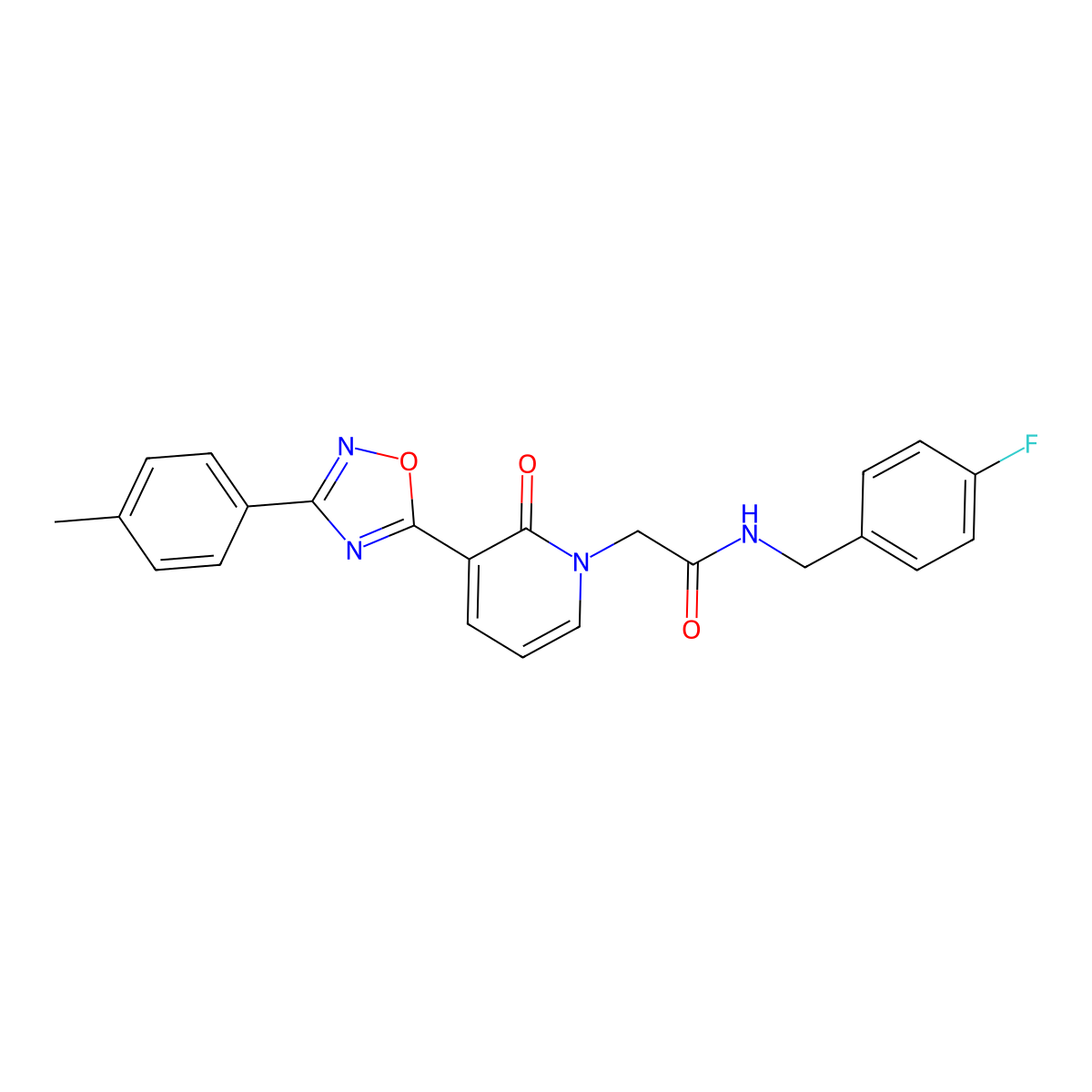 N-(4-fluorobenzyl)-2-[3-[3-(4-methylphenyl)-1,2,4-oxadiazol-5-yl]-2-oxopyridin-1(2H)-yl]acetamide molecular structure, CAS 1260990-39-3
