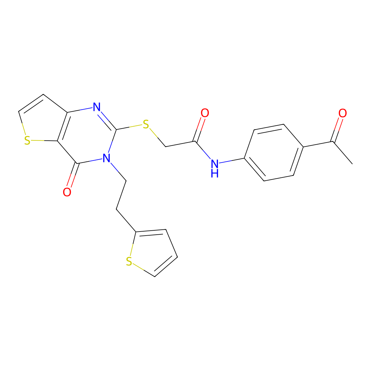N-(4-acetylphenyl)-2-({4-oxo-3-[2-(thiophen-2-yl)ethyl]-3,4-dihydrothieno[3,2-d]pyrimidin-2-yl}sulfanyl)acetamide molecular structure, CAS 1260990-48-4