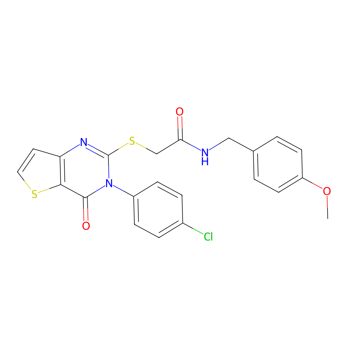 2-{[3-(4-chlorophenyl)-4-oxo-3,4-dihydrothieno[3,2-d]pyrimidin-2-yl]sulfanyl}-N-(4-methoxybenzyl)acetamide molecular structure, CAS 1260990-85-9