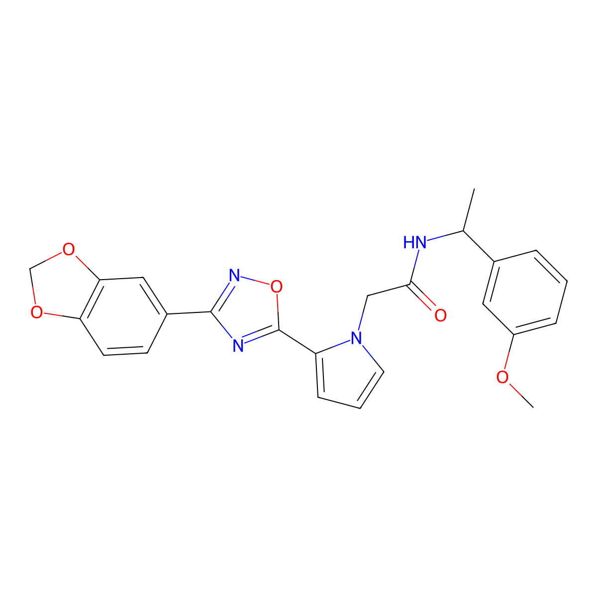 2-{2-[3-(2H-1,3-benzodioxol-5-yl)-1,2,4-oxadiazol-5-yl]-1H-pyrrol-1-yl}-N-[1-(3-methoxyphenyl)ethyl]acetamide molecular structure, CAS 1260990-90-6