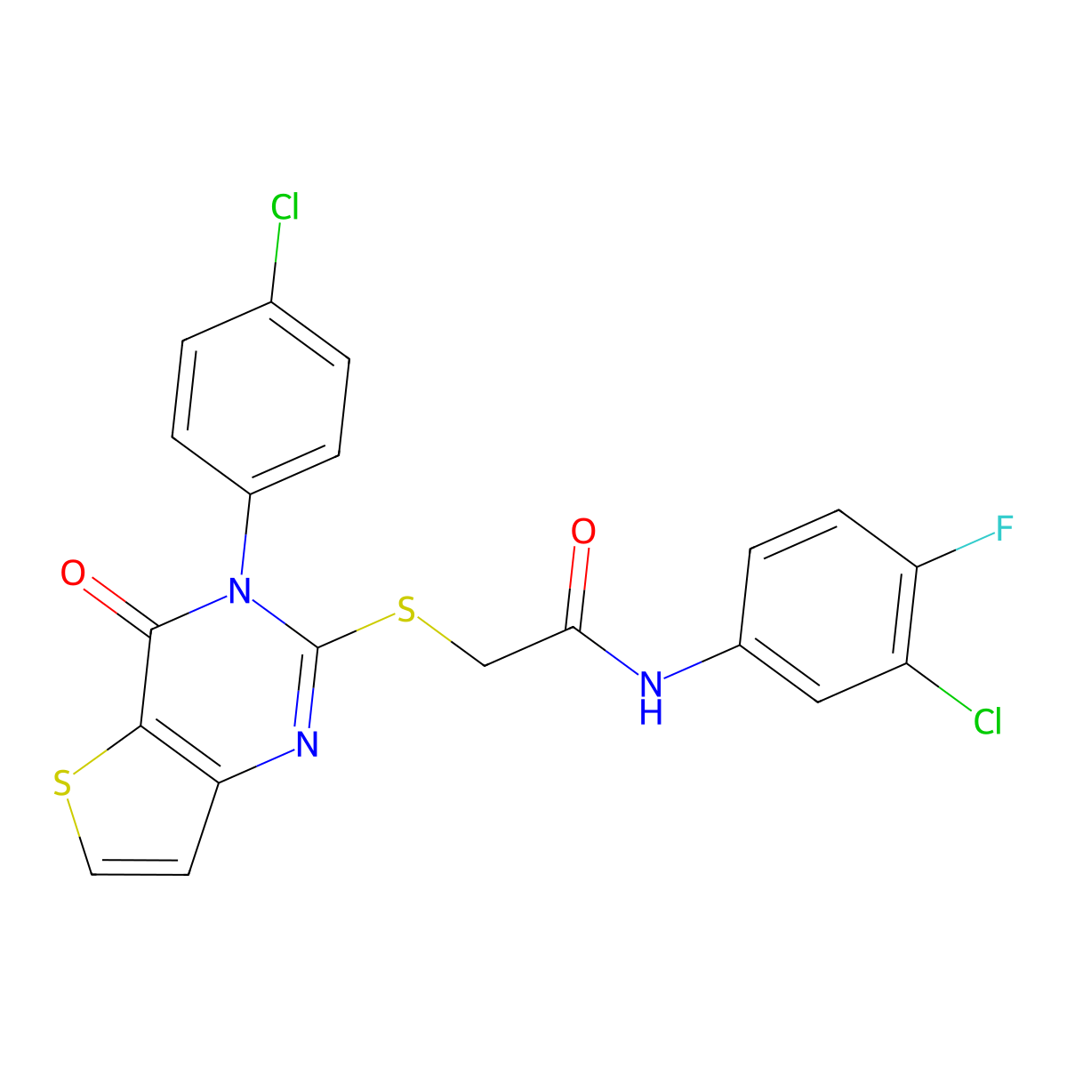 N-(3-chloro-4-fluorophenyl)-2-{[3-(4-chlorophenyl)-4-oxo-3,4-dihydrothieno[3,2-d]pyrimidin-2-yl]sulfanyl}acetamide molecular structure, CAS 1260991-23-8