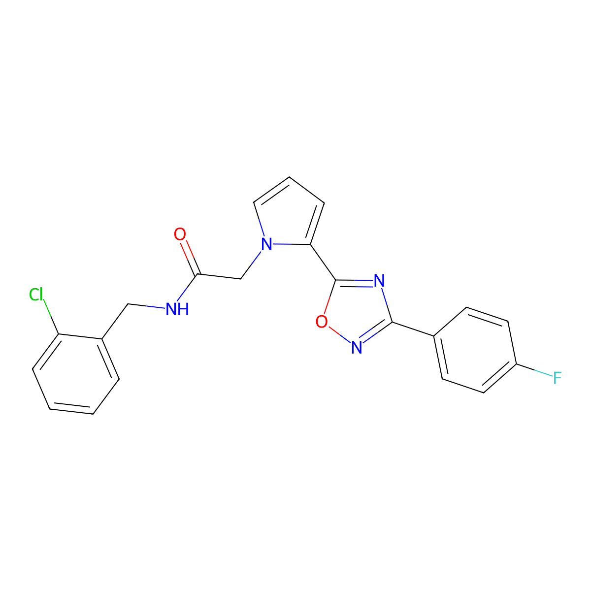 N-(2-chlorobenzyl)-2-{2-[3-(4-fluorophenyl)-1,2,4-oxadiazol-5-yl]-1H-pyrrol-1-yl}acetamide molecular structure, CAS 1260991-82-9