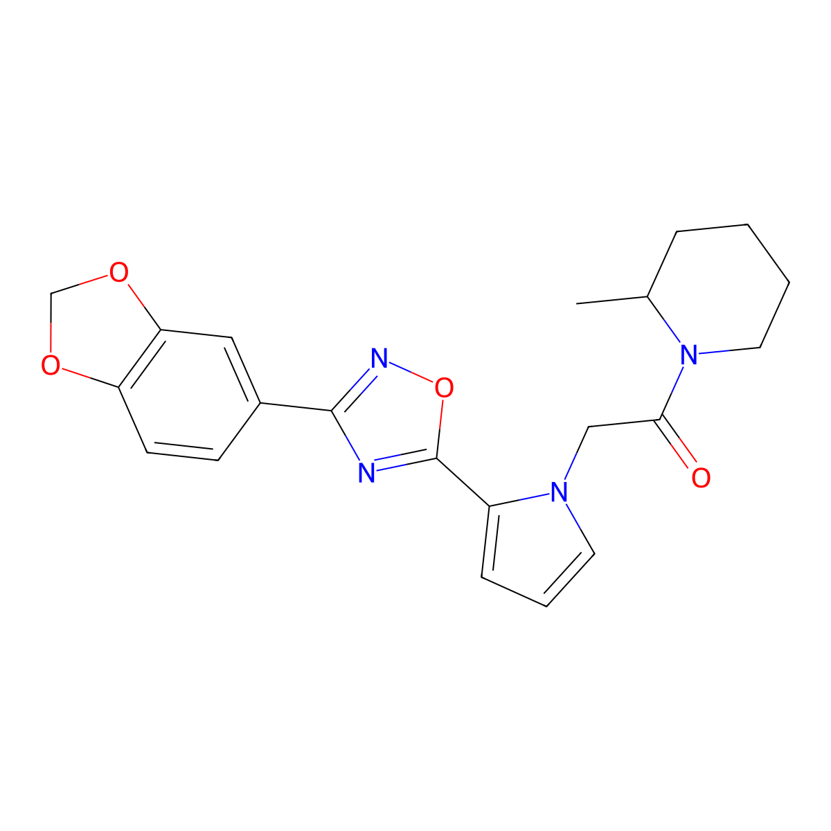 2-{2-[3-(1,3-benzodioxol-5-yl)-1,2,4-oxadiazol-5-yl]-1H-pyrrol-1-yl}-1-(2-methylpiperidin-1-yl)ethanone molecular structure, CAS 1260991-86-3
