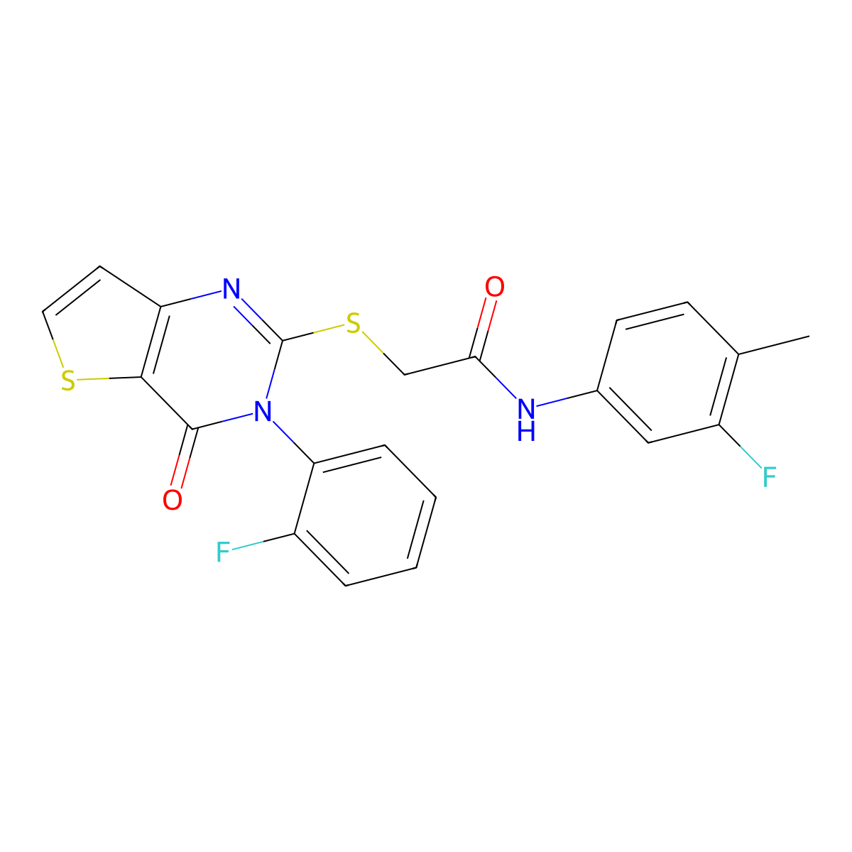 N-(3-fluoro-4-methylphenyl)-2-{[3-(2-fluorophenyl)-4-oxo-3,4-dihydrothieno[3,2-d]pyrimidin-2-yl]sulfanyl}acetamide molecular structure, CAS 1260992-28-6
